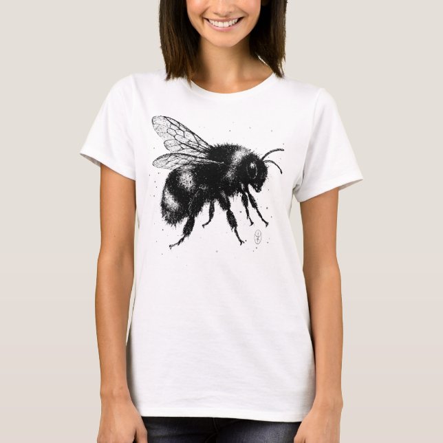 Handritad Bihandillustration – Detaljerad bläckkon T Shirt (Framsida)