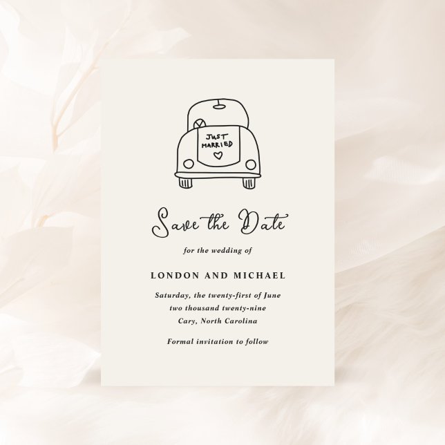 Handritad Bil Doodle Modern Bröllop Spara Datumet (Skapare uppladdad)