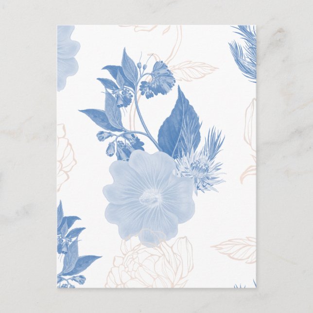 Handritad blå blommig mönstrad bakgrund  vykort (Framsida)