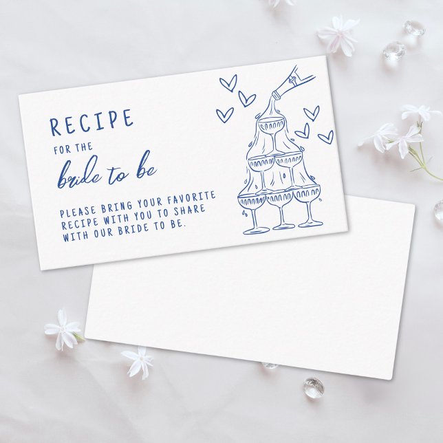 Handritad blå bröllopsduschrecept tilläggskort (Hand Drawn Blue Bridal Shower Recipe Enclosure Card)
