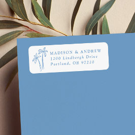 Handritad blå Handflatan Träd Bröllop Returadress Etikett