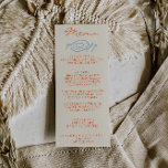 Handritad Blå Orange Whimsical Bröllop Meny<br><div class="desc">En färgrik retro funky modern blå och orange bröllopsmiddagsmeny. Som har en chic malldesign med boho vintage mjölkbeige bakgrund och fet orange typografi och handskriven meny i orange. Och blå handritad tallrik och gaffel och sked. Perfekt och matchande med hela sviten.</div>