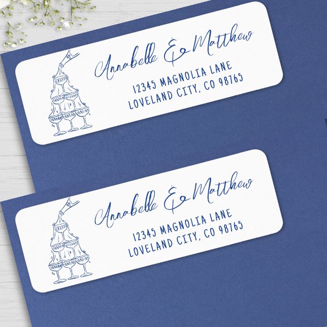 Handritad blå returadress för bröllop etikett (Hand Drawn Blue Wedding Return Address label )