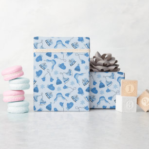 Handritad blå vintermönstrad presentpapperrulle presentpapper