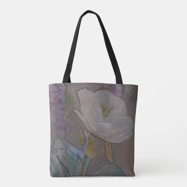 Handritad blomma handväska Totebag - Blommig konst Tygkasse (Baksida)
