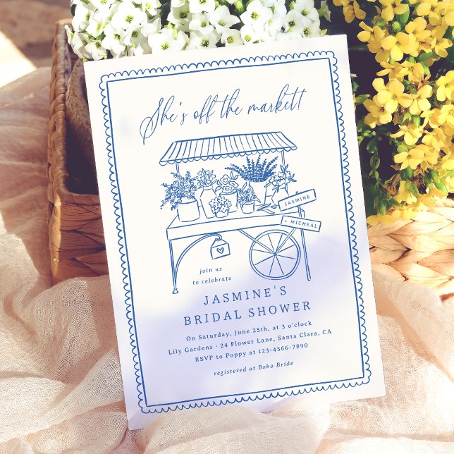 Handritad Blommarknad Budget Bröllopsdusch (Card Front Mock-up)