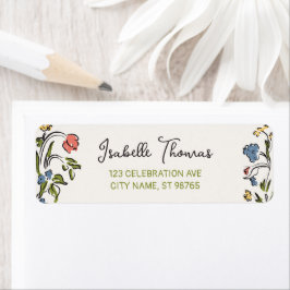 Handritad Blommig Bröllopsdusch Returadress Etikett