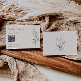 Handritad Blommig Sommar Bröllops QR-kod OSA Kort