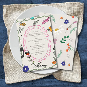 Handritad Blommig Whimsy Elegant Enkel Meny