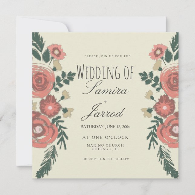 Handritad Blommigt Bouquet Vintage bröllop (Framsida)