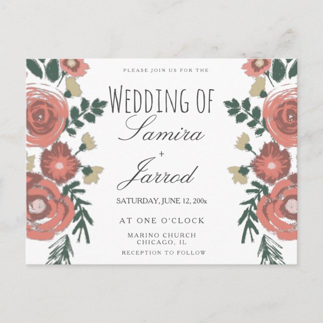 Handritad Blommigt Bouquet Vintage bröllop Vykort (Framsida)