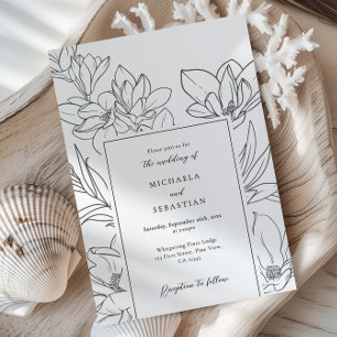 Handritad blomsterelegant script botanisk bröllop inbjudningar
