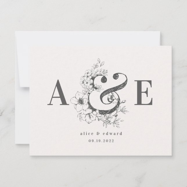 Handritad blomstergod elegant bröllopsinbjudan meddelande (Framsida)