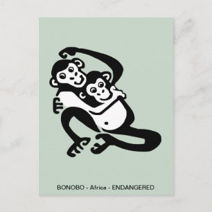 Handritad BONOBO- Schimpans -Vilda djur - Primat Vykort