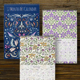 Handritad botanisk och abstrakt konstkalender kalender