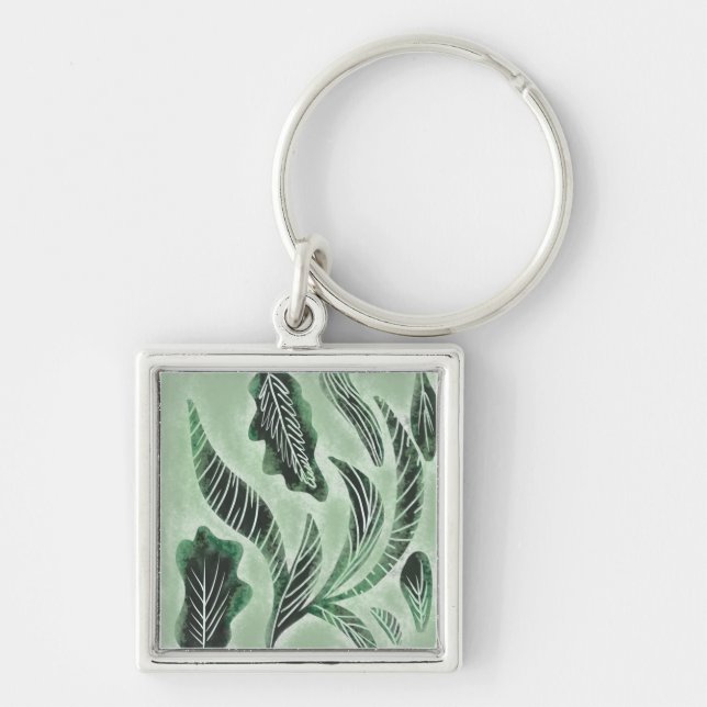 Handritad Botanisk Specialist Botaniker Fyrkantig Silverfärgad Nyckelring (Framsidan)