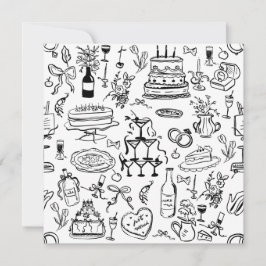 handritad bröllop äktenskap champagnefontän inbjudningar