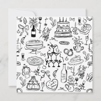 handritad bröllop äktenskap champagnefontän inbjudningar