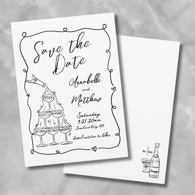 Handritad Bröllops Förhandsinbjudan Spara Datumet (Whimsical Hand Drawn Wedding Save The Date)