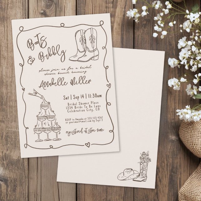 Handritad Bröllopsfest för landsbygdstema Inbjudningar (Hand Drawn Country Bridal Shower Invitation)