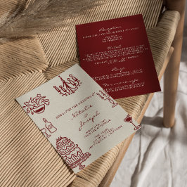 Handritad Burgundy Romantisk All In One Bröllop Inbjudningar