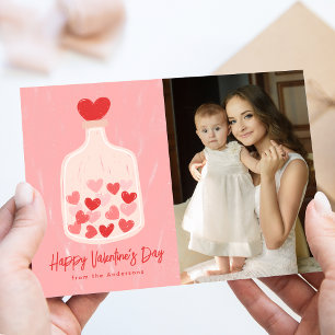 Handritad Burk på Hearts Photo Valentine Day Julkort