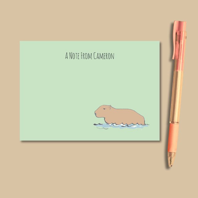 Handritad Capybara Cute Wildlife Zoo Animal Post-it Block (These green personalized notes feature a hand-drawn capybara and humorous, vintage style typography.)