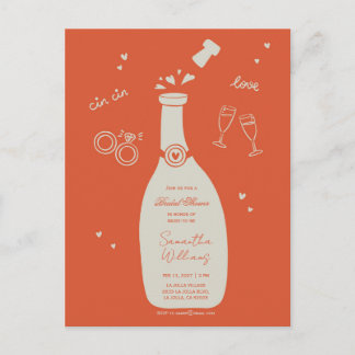 Handritad Champagne Bröllopsdusch Inbjudan Post