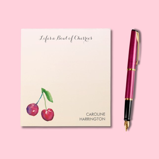 Handritad Cherries Cute Inspirational Coquette Anteckningsblock (Unique, hand-drawn red cherries lend romance and elegance to your notes and correspondence!)