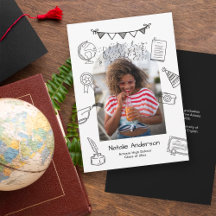 Handritad Chic Båge Foto Examen Inbjudan