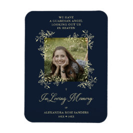 Handritad Chic Flourish Marinblå Bröllopsminne Magnet