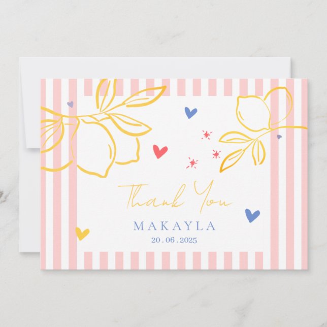 Handritad Ciao Bella Citron Bröllopsdusch Tack Kort (Framsida)