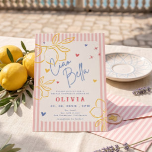 Handritad Ciao Bella citron Italiensk Bröllopsdusc Inbjudningar