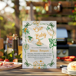 Handritad Ciao Italiensk Pizza & Pasta Baby Shower Inbjudningar