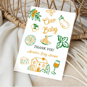 Handritad Ciao Italiensk Pizza & Pasta Baby Shower Tack Kort