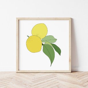 Handritad Citrus Citron Gren Kökskonst Poster