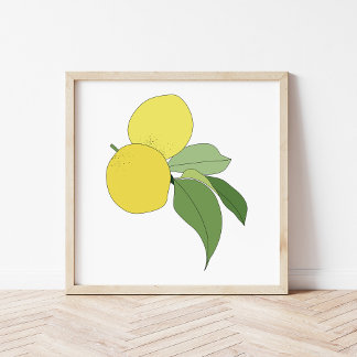 Handritad Citrus Citron Gren Kökskonst Poster