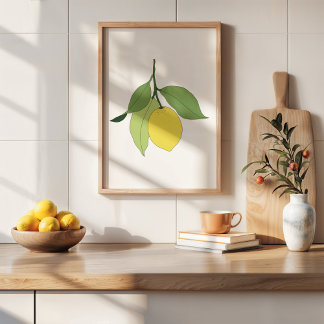 Handritad Citrus Citron Gren Kökskonst Poster