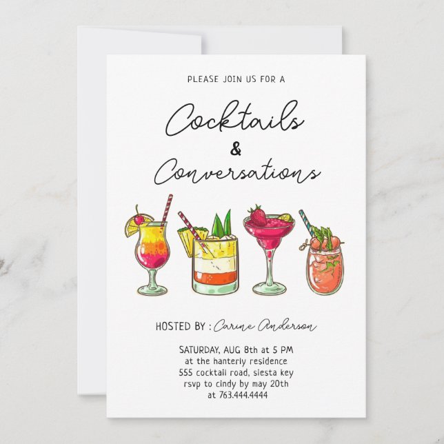 Handritad Cocktail- och Konversationsfest Inbjudningar (Framsida)