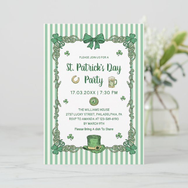 Handritad Coquette-båge Ränder St Patrick's Day  Inbjudningar (Stående Fram)
