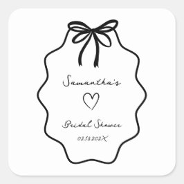 Handritad Coquette Bow Bröllopsfest Fyrkantigt Klistermärke