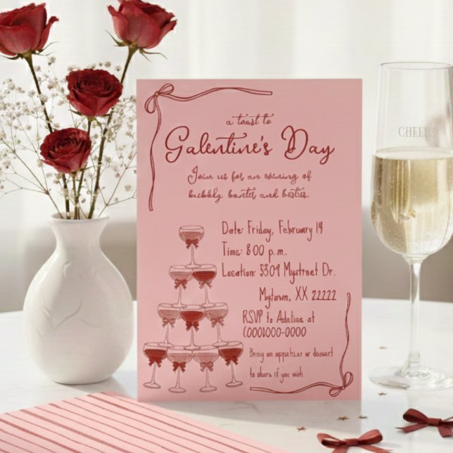 Handritad Coquette Champagne Torn Galentine Inbjudningar (Skapare uppladdad)