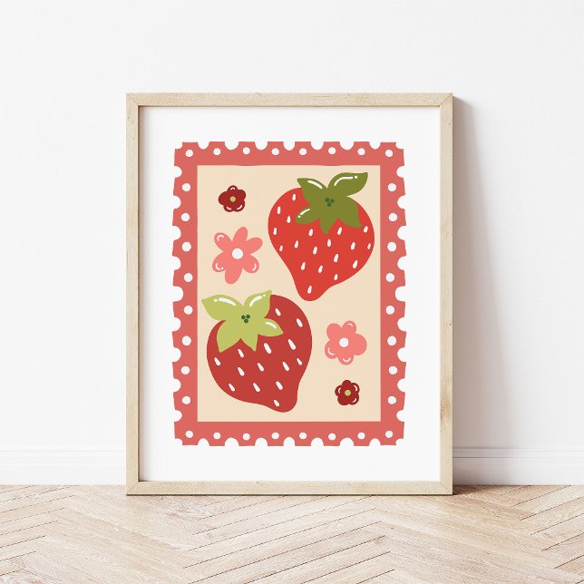 Handritad Coquette Jordgubbs Frimärks Konst Poster (Skapare uppladdad)