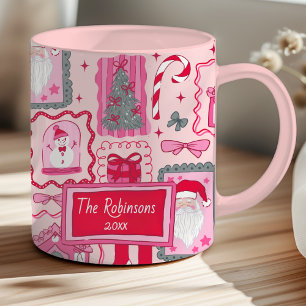 Handritad coquette-klotter rosa jul mugg