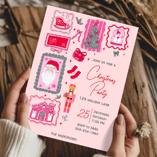 Handritad coquette-klotter rosa julfest inbjudningar