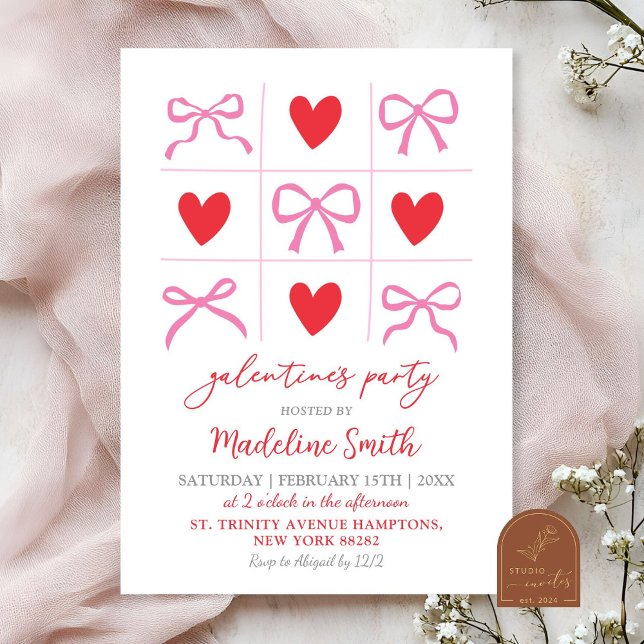 Handritad Coquette xoxo galentines-fest Inbjudningar (Skapare uppladdad)