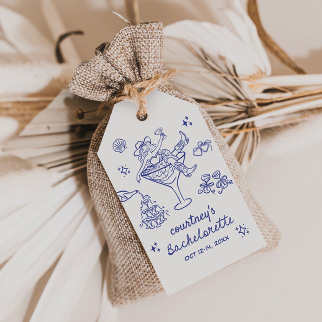 Handritad Cowgirl Sängvätning Helg Presentetikett (Skapare uppladdad)