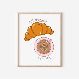 Handritad croissant & kaffekökskonst poster