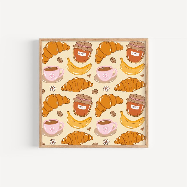 Handritad croissant- och kaffekökskonst poster (Skapare uppladdad)