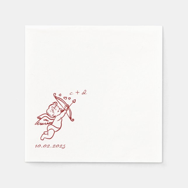 Handritad Cupid-ikon Bröllop Pappersservett (Framsidan)